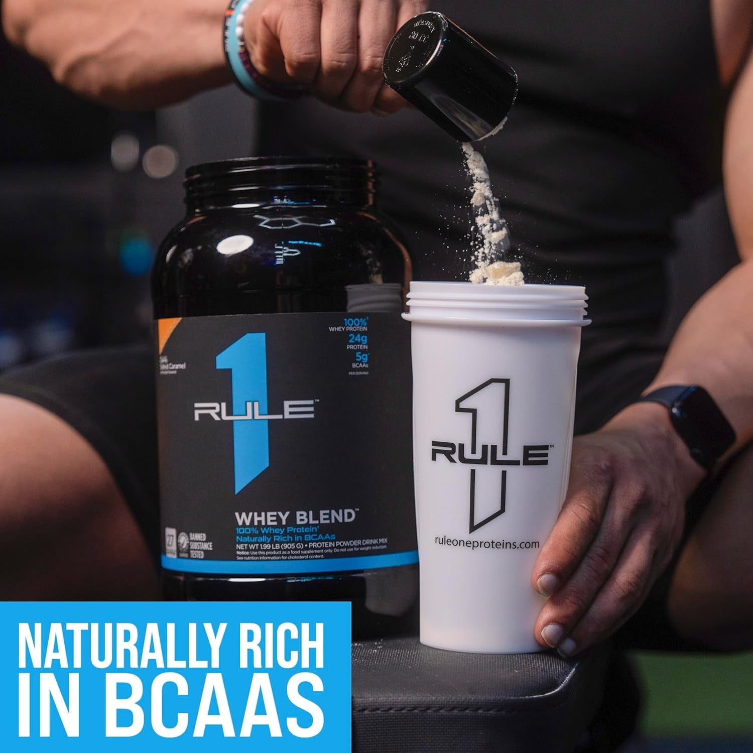 Rule1 1 Whey Blend 100% Protein Powder Cookies & Cream | 24g Protein| 5.5g BCAAs| 68 Servings| 4.95 Lbs (2.24 kg)