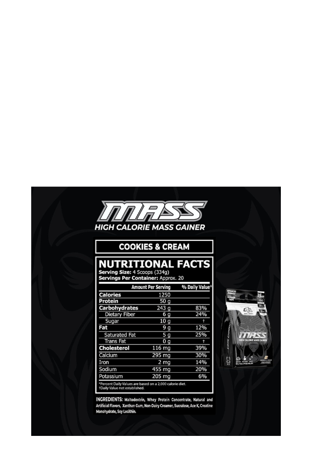 CORE CHAMPS MASS Gainer - 15 LBS Cookies & Cream | Whey Protein Blend for Bulking & Strength Building | 1250 Calories, 50g Protein, BCAA-Enriched Formula | 1250 Calories | 50 G Protein | 10 G BCAA