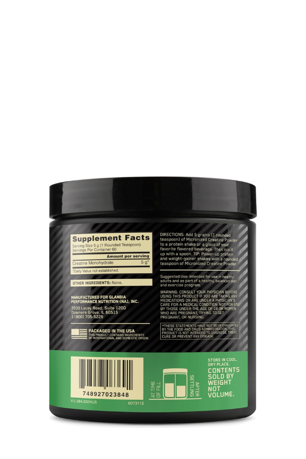 Optimum Nutrition (ON) Micronized Creatine Monohydrate Powder - Unflavored, 300 Grams, 60 Servings