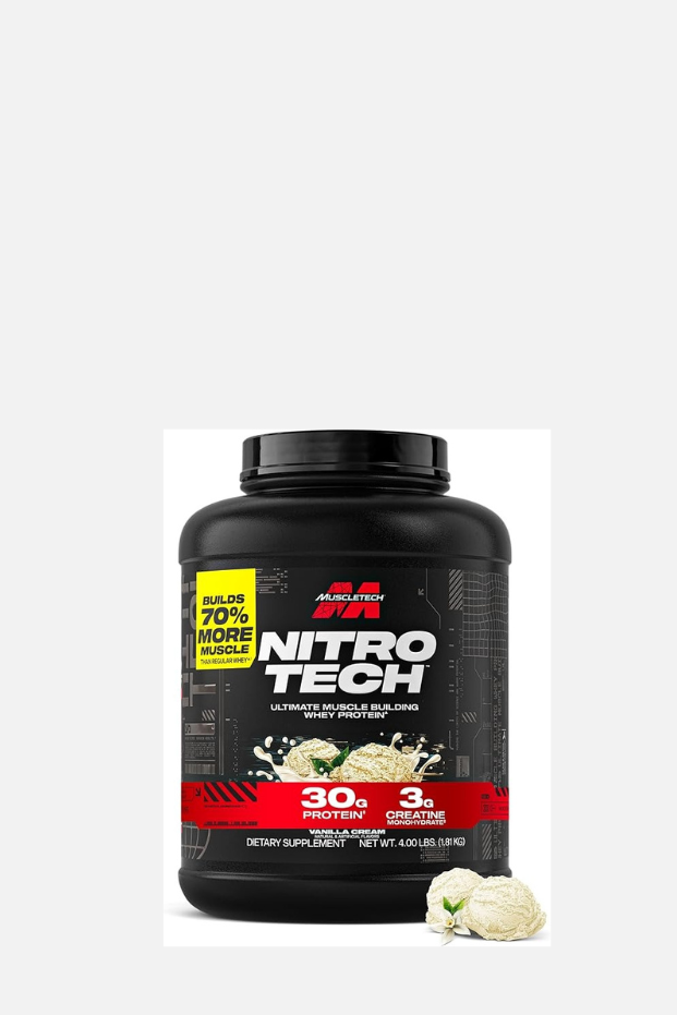 Muscletech NitroTech Whey Protein - 30gm Protein, 3gm Creatine & 6.8gm BCAAs, Vanilla Cream Flavor, 4.00 lbs