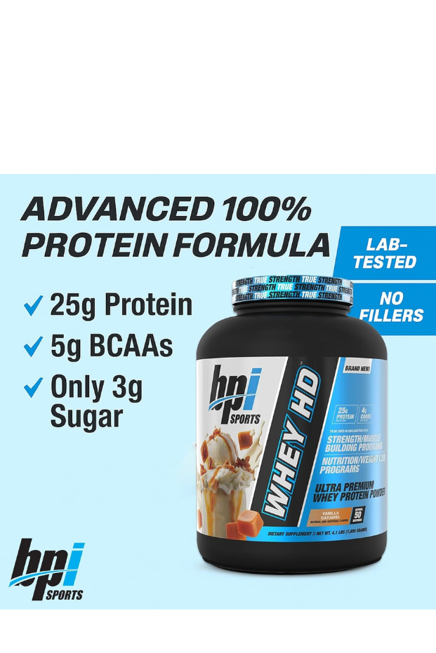 BPI Sports Whey HD Ultra Premium Protein Powder, Vanilla Caramel, 4.1 Pound