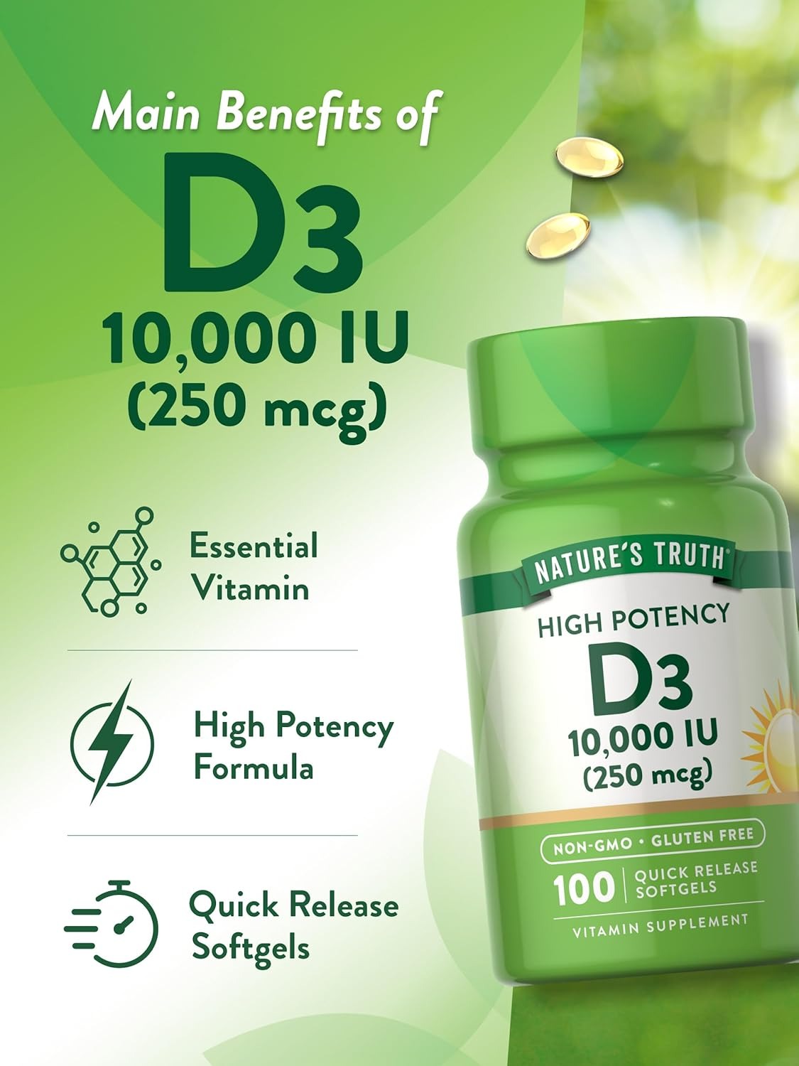 Nature's Truth Vitamin D 10,000 IU 100 Softgels