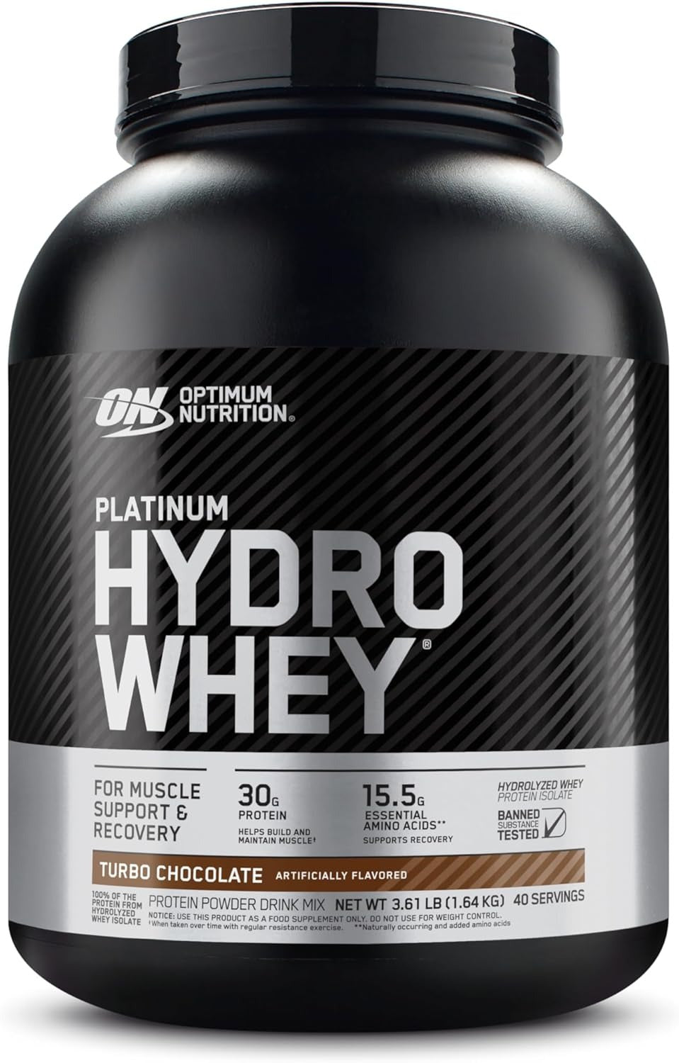 Optimum Nutrition (ON) Platinum Hydrowhey Protein Powder, 30 Grams of Protein for Muscle Support, 100% Hydrolyzed Whey Protein Isolate Powder - Turbo Chocolate, 3.61 Lbs, 40 Servings (1.64 KG)