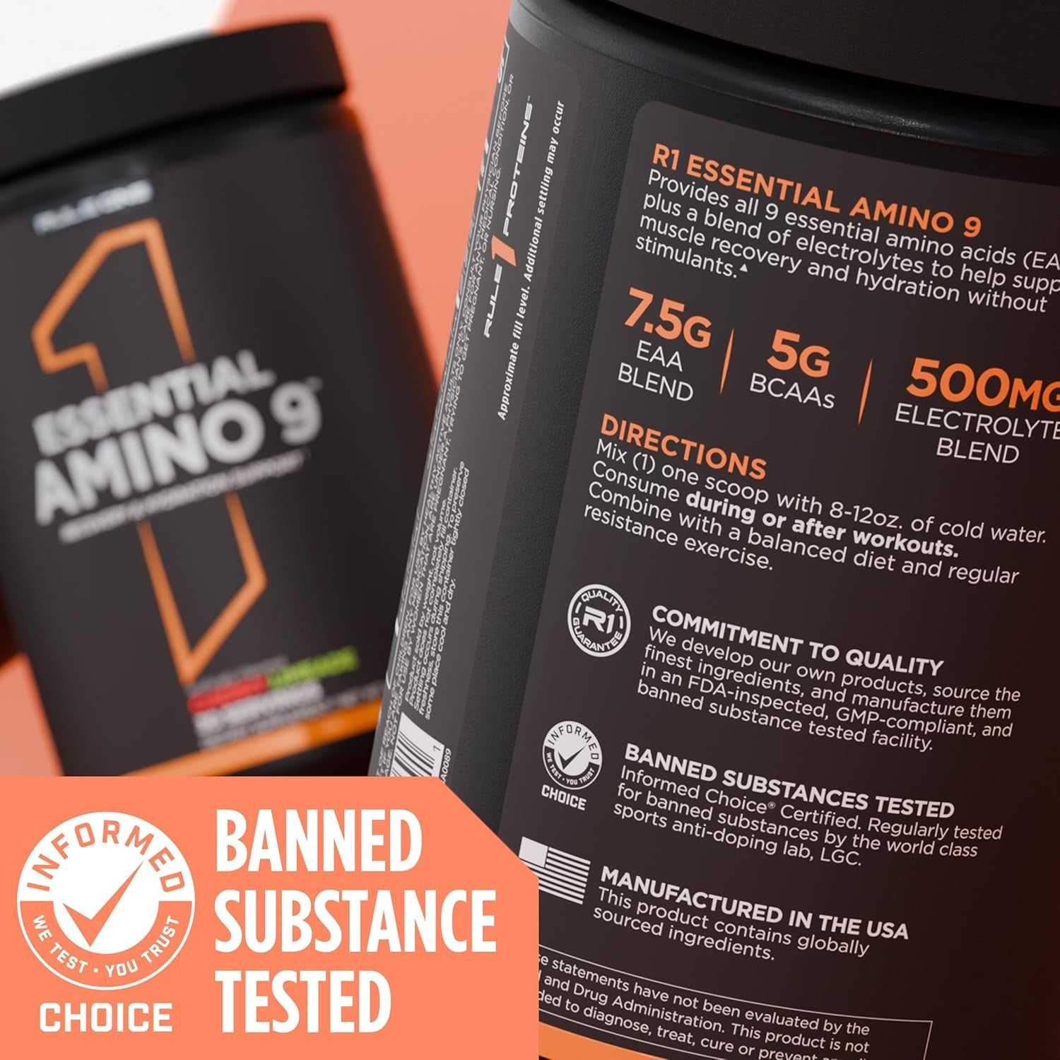 Rule1 1 Essential Amino 9 | Fruit Punch | Supports Muscle Recovery and Electrolytes for Hydration | Dietary Supplement | 30 Servings